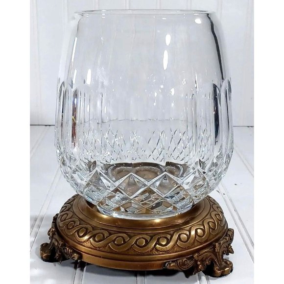 CASTILIAN LEAD CUT CRYSTAL BRONZE PEDESTAL CANDLE LAMP CENTERPIECE BOWL VASE - Picture 10 of 11